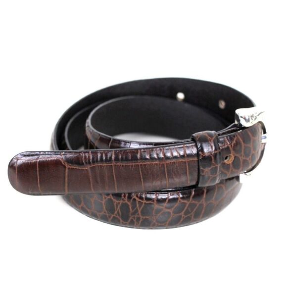 Ann Taylor CROCO BROWN GENUINE LEATHER 3/4"Wd DRESS WOMEN'S BELT Sz M (T11 - Picture 6 of 14
